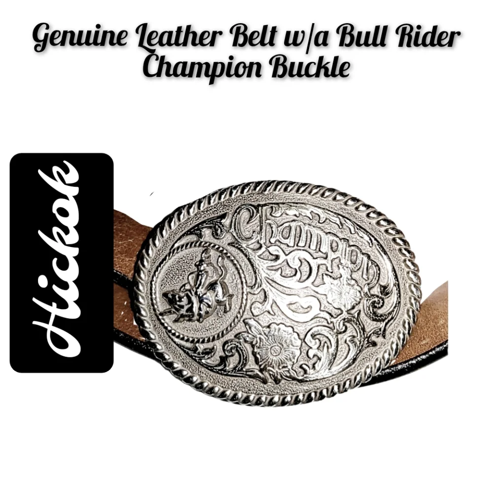 Hickok ~Genuine Leather Basket Weave Belt with a Bull Rider Champion